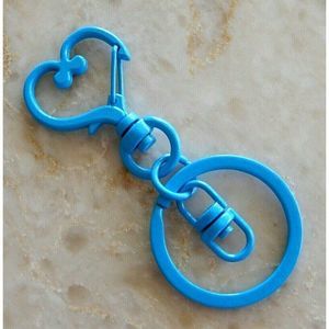 Blue Lanyard Splitring Heart Self Closing Lobster Clasp Swivel Key ID Ring